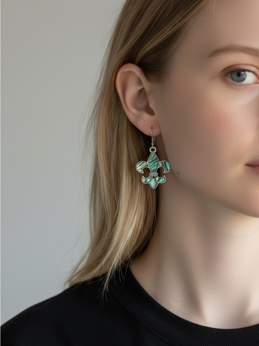 10/8 Teal Fleur-de-Lis Silver Drop Earrings - Elegant Women Jewelry